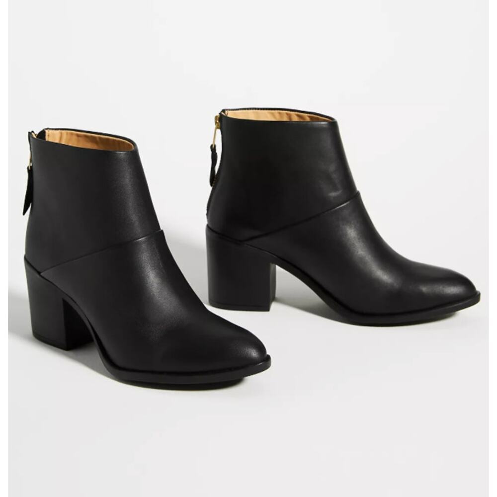 NISOLO Dari Heeled Boots Black Leather Block Heel Ankle Boot Booties 7